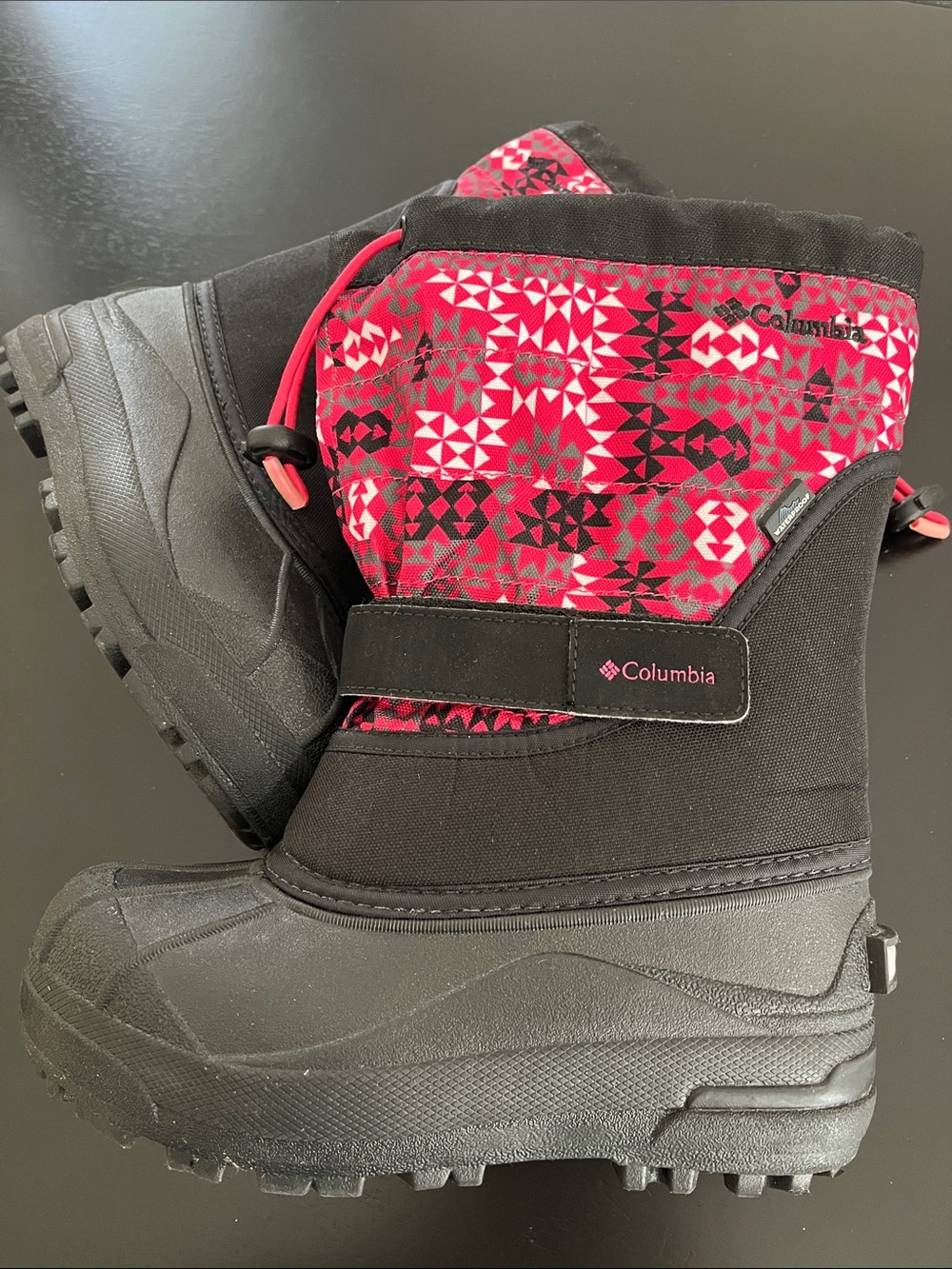 Columbia Kids Black and Pink Patterned Waterproof Snow Boots
